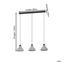 Hanglamp met drie lampen, lengte 90 cm, breedte 20 cm, hoogte 110 cm