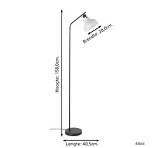 Vloerlamp met afmetingen voor hoogte, breedte en lengte