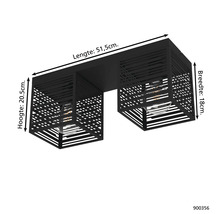 Plafondlamp met twee lampen en afmetingen.