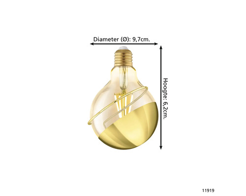 Decoratieve gloeilamp met gedeeltelijk gecoat oppervlak en afmetingen