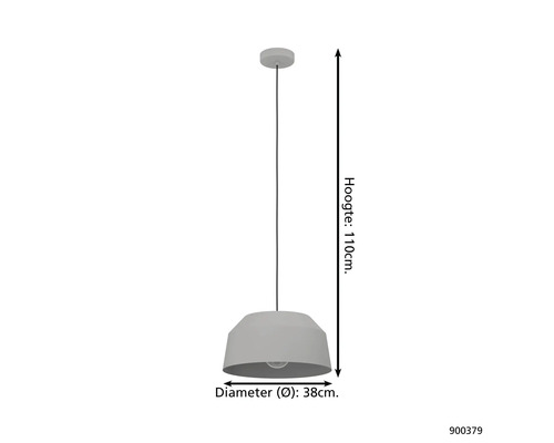 Hanglamp met een diameter van 38 cm en een hoogte van 110 cm.