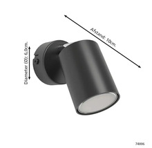 Zwarte wandlamp met afmetingen 6,0 cm diameter en 10 cm afstand.