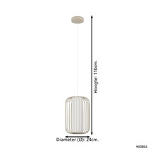 Hanglamp met metalen frame en stoffen kap, hoogte 110 centimeter, diameter 24 centimeter