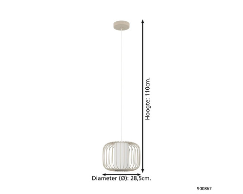 Hanglamp met een diameter van 28,5 cm en een hoogte van 110 cm