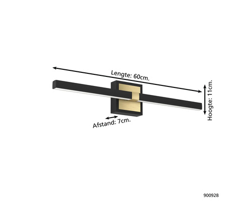 LED wandlamp met de afmetingen 60 cm lengte, 11 cm hoogte en 7 cm afstand