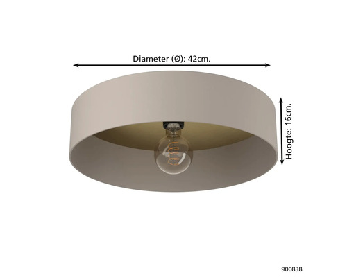 Plafondlamp met een diameter van 42 cm en een hoogte van 16 cm