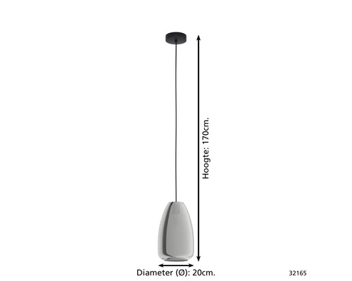 Hanglamp, hoogte 170 cm, diameter 20 cm