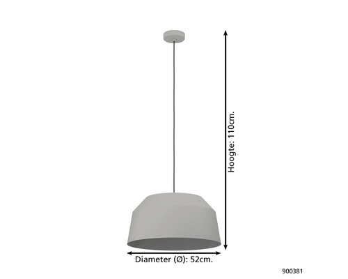 Hanglamp met een diameter van 52 cm en een hoogte van 110 cm