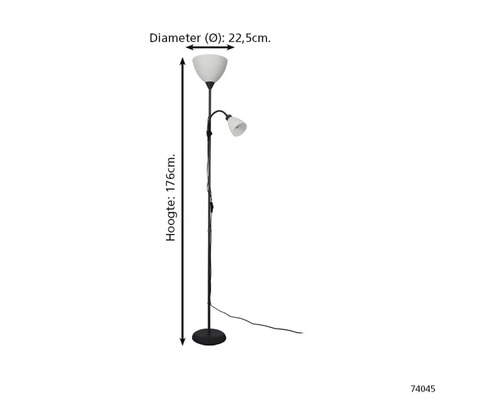 Vloerlamp met leeslamp, hoogte 176 centimeter