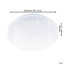 Afbeelding van een plafondlamp met de afmetingen diameter 31 centimeter en hoogte 5,5 centimeter.