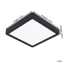 Vierkante plafondlamp, 21 cm lengte, 21 cm breedte, 2,8 cm hoogte