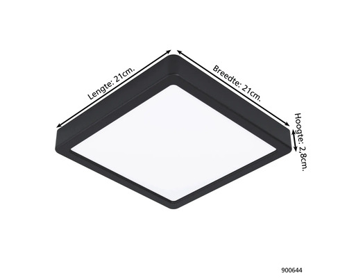 Vierkante plafondlamp, 21 cm lengte, 21 cm breedte, 2,8 cm hoogte