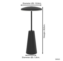 Afbeelding van een lamp met de afmetingen 13,0 cm diameter bovenaan, 7,0 cm diameter onderaan en 28,0 cm hoogte.