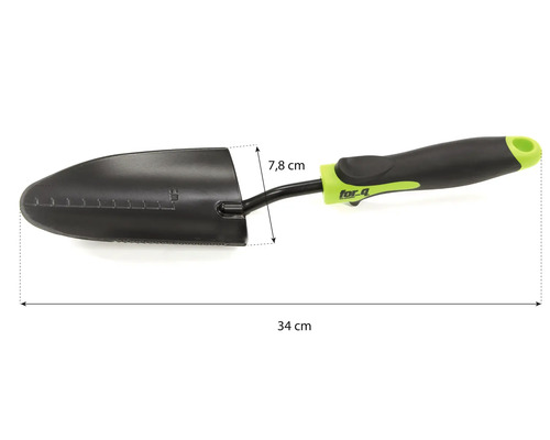 Tuinschep met een lengte van 34 cm en een bladbreedte van 7,8 cm.