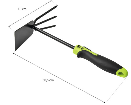 Tuinhack met drie tanden, een breedte van 18 cm en een lengte van 30,5 cm
