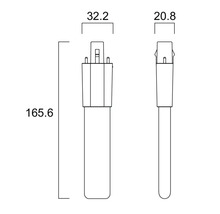 Maattekening van een lamp met de afmetingen 165,6 millimeter hoogte, 32,2 millimeter breedte en 20,8 millimeter diepte.