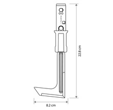 Technische tekening van een isolatiemes met een hoogte van 22,8 centimeter en een breedte van 8,2 centimeter.