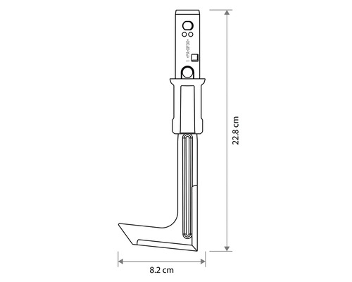 Technische tekening van een isolatiemes met een hoogte van 22,8 centimeter en een breedte van 8,2 centimeter.