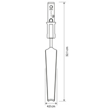 Technische tekening van een smalle verplantschep met een totale lengte van 32,1 centimeter en een breedte van 4,0 centimeter.