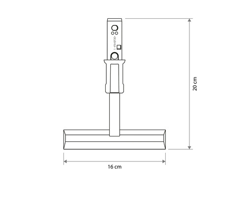 Technische tekening van een raamwisser met een hoogte van 20 centimeter en een breedte van 16 centimeter.