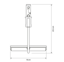Technische tekening van een raamwisser met een hoogte van 25,5 centimeter en een breedte van 18 centimeter.