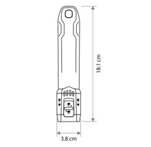 Technische tekening van een handgreep met afmetingen: hoogte 18,1 centimeter en breedte 3,8 centimeter.
