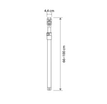 Telescoopsteel met een breedte van 4.4 centimeter en een verstelbare lengte van 66 tot 100 centimeter.