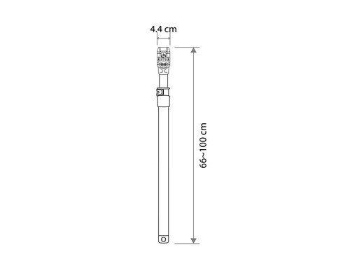 Telescoopsteel met een breedte van 4.4 centimeter en een verstelbare lengte van 66 tot 100 centimeter.