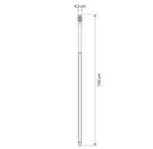 Technische tekening van een gereedschapsteel met een totale lengte van 150 centimeter en een breedte aan de bovenzijde van 4,3 centimeter.