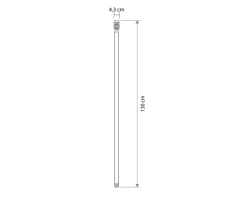 Technische tekening met afmetingen: totale lengte 130 centimeter en breedte 4,3 centimeter.