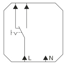 Elektrisch aansluitschema voor een schakelaar met markeringen voor fase L en nuldraad N