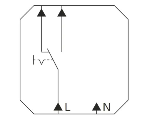 Elektrisch aansluitschema voor een schakelaar met markeringen voor fase L en nuldraad N