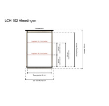 Technische tekening met afmetingen, hoogte 193 centimeter, breedte 102 centimeter, deuropening 90 bij 169 centimeter.