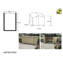 Lutrabox houten opbergbox LMF305-RGH, afmetingen 305 bij 215 bij 141 centimeter, gesloten en open getoond.
