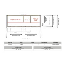 Maattekening bovenaanzicht tuinkast met buitenafmetingen 305 bij 87 bij 206 centimeter en binnenafmetingen 293,4 bij 73 bij 194 centimeter.