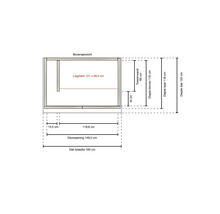 Technische tekening bovenaanzicht met afmetingen voor dakbreedte 160 centimeter en diepte 125 centimeter plus binnenmaten.
