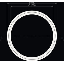 Technische tekening van een rond product met een binnendiameter van 1000 millimeter en een buitendiameter van 1180 millimeter.