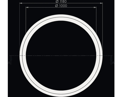 Technische tekening van een rond product met een binnendiameter van 1000 millimeter en een buitendiameter van 1180 millimeter.