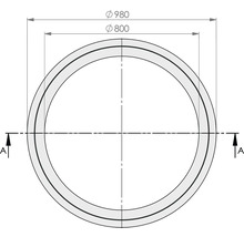 Technische tekening van een rond product met een buitendiameter van 980 millimeter en een binnendiameter van 800 millimeter.