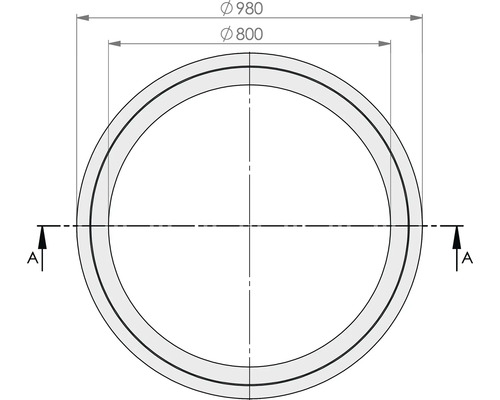 Technische tekening van een rond product met een buitendiameter van 980 millimeter en een binnendiameter van 800 millimeter.