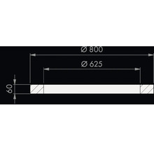 Maattekening van een ronde afdekking met een buitendiameter van 800 millimeter, een binnendiameter van 625 millimeter en een hoogte van 60 millimeter.