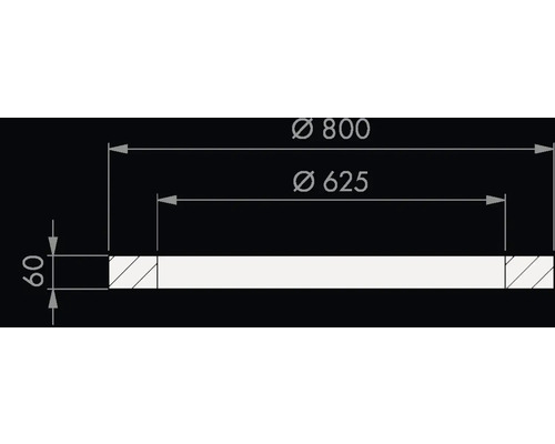Maattekening van een ronde afdekking met een buitendiameter van 800 millimeter, een binnendiameter van 625 millimeter en een hoogte van 60 millimeter.