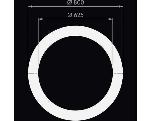 Technische tekening van een ronde ring met een binnendiameter van 625 millimeter en een buitendiameter van 800 millimeter.