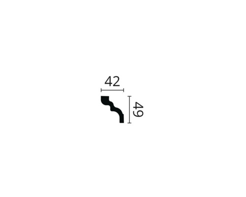 Doorsnede van een sierlijst met de afmetingen 42 millimeter breed en 49 millimeter hoog.