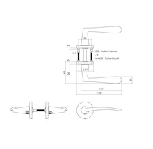 Technische tekening van een deurklink met ronde rozet en afmetingen in millimeter.