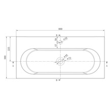 Technische tekening van een wastafel in bovenaanzicht met afmetingen in millimeter. Breedte 800 millimeter, diepte 380 millimeter.