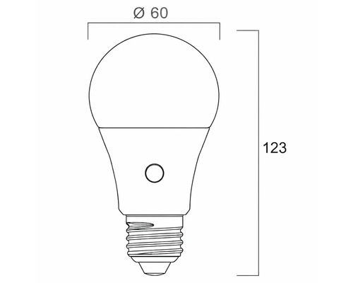 Technische tekening van een ledlamp met een diameter van 60 millimeter en een hoogte van 123 millimeter.