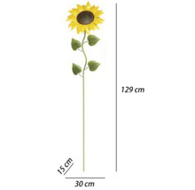 Tuinsteker in de vorm van een zonnebloem, hoogte 129 centimeter, breedte 30 centimeter, diepte 15 centimeter.