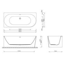 Technische tekening van een bad met afmetingen in millimeter: lengte 1690, breedte 760, hoogte 580.