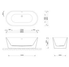 Technische tekening van een ovaal vrijstaand bad met maten: lengte 1690 millimeter, breedte 800 millimeter, hoogte 580 millimeter.